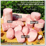 Pork EYE OF LOIN sirloin karbonat SKIN OFF frozen LOCAL PREMIUM STEAK SCHNITZEL 3/8" 1cm (price/pack 600g 5-6pcs)
